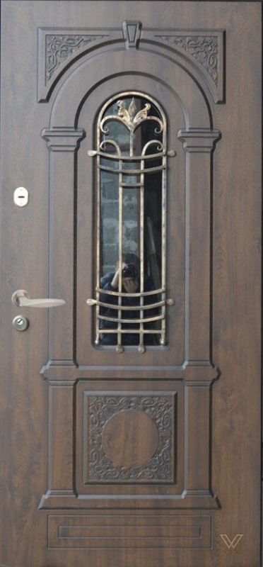 Двері вхідні однополі, з ковкою та склопакетом